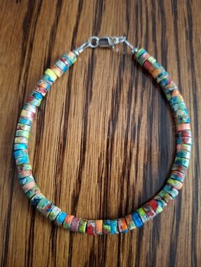 Bracelet Heishi Multicolored Dahlia Sterlung Silver 7.5"